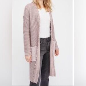 Free People Mauve open front cardigan with fringe